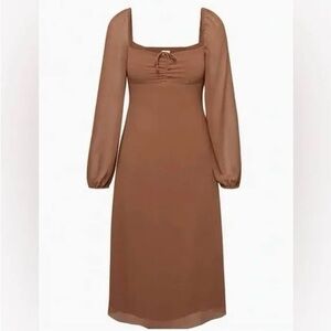 Aritzia Jaqueline Brown Long Sleeve Midi Dress